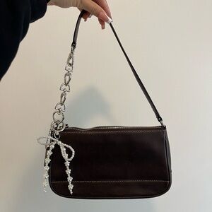 Coach Dark Brown Shoulder Bag with Silver Chain